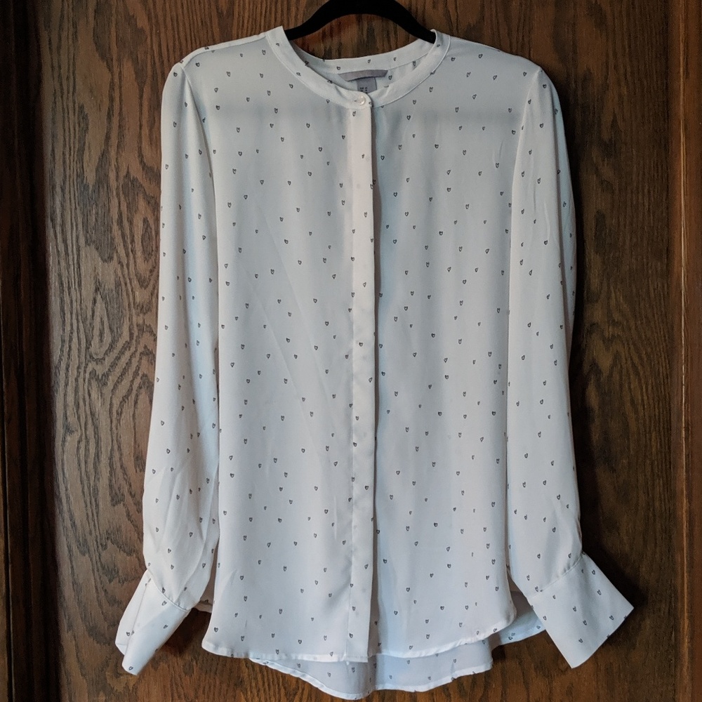 H&M Long Sleeve White with Black Hearts Blouse